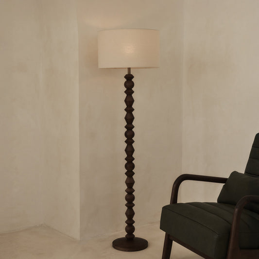 Ivy - Dark Wood Drum Shade Floor Lamp