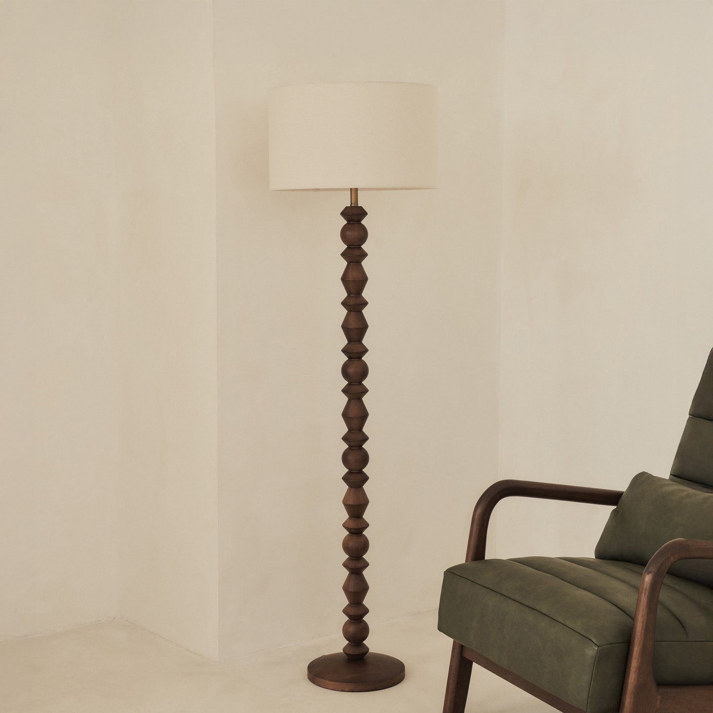 Ivy - Dark Wood Drum Shade Floor Lamp