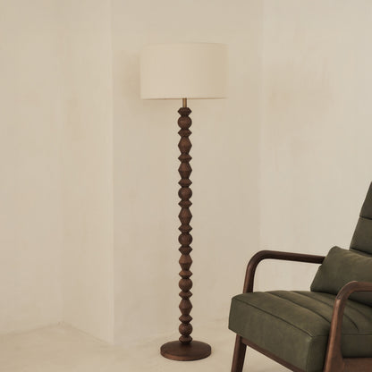Ivy - Dark Wood Drum Shade Floor Lamp