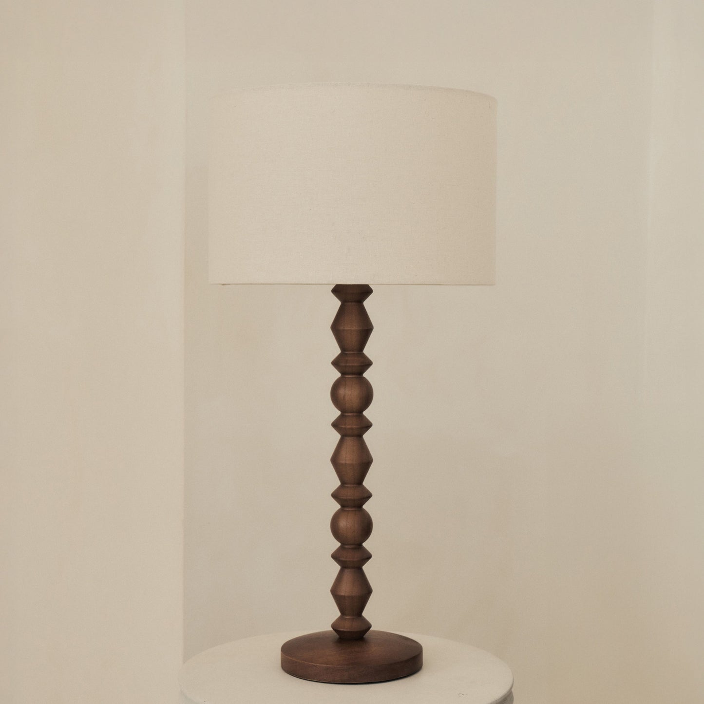 Ivy - Dark Wood Drum Shade Table Lamp