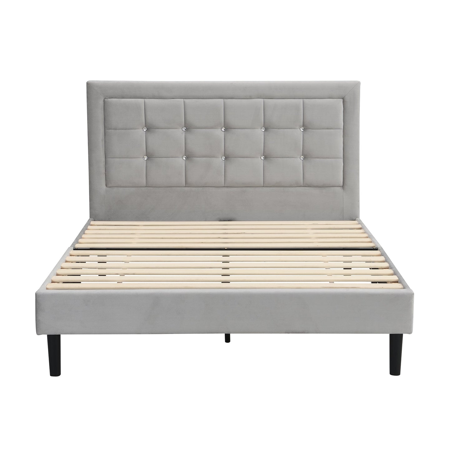 Chastleton Upholstered Bed with Diamante Headboard (Grey Velvet)
