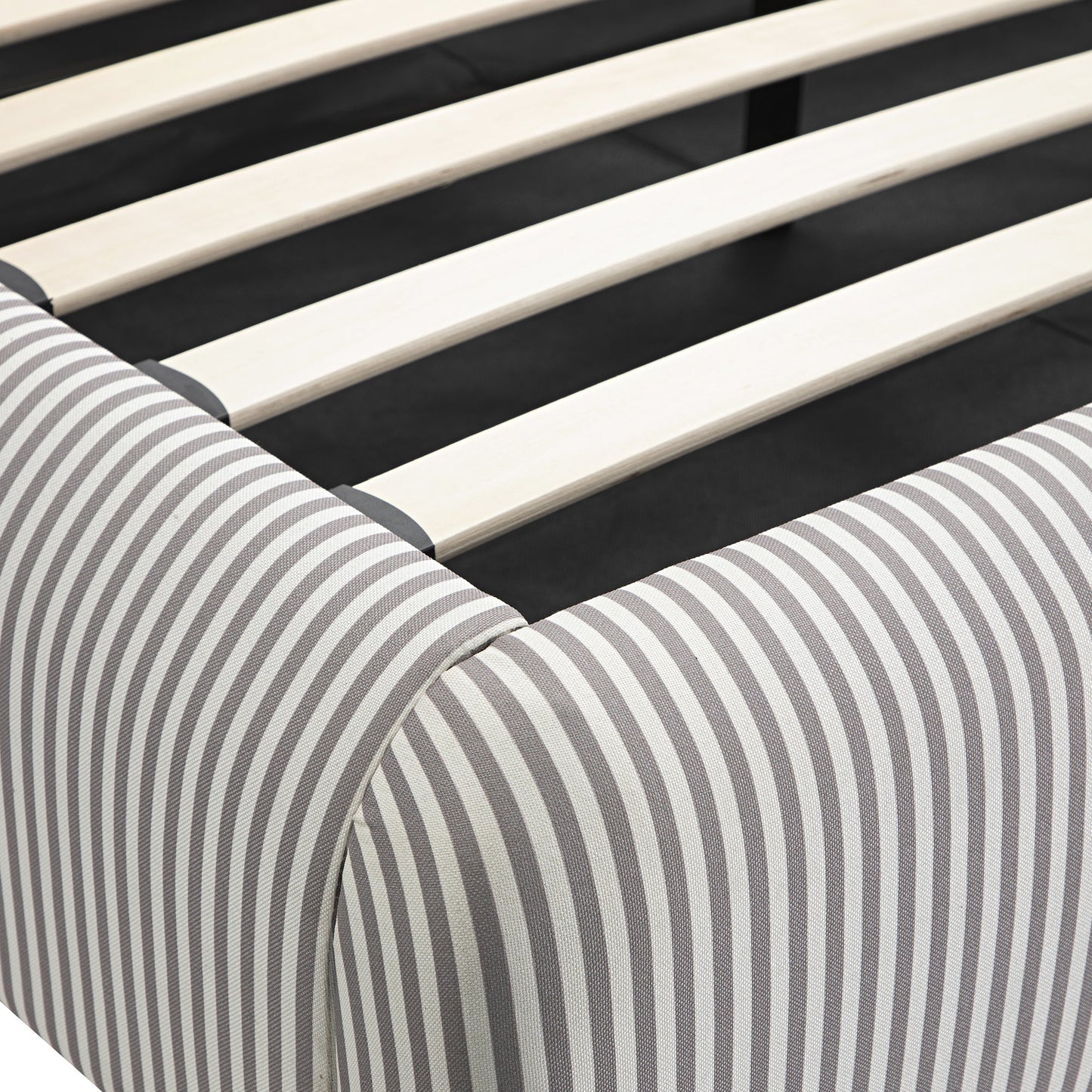 Egerie Curved Headboard Light Taupe Striped Fabric Ottoman Storage Bed