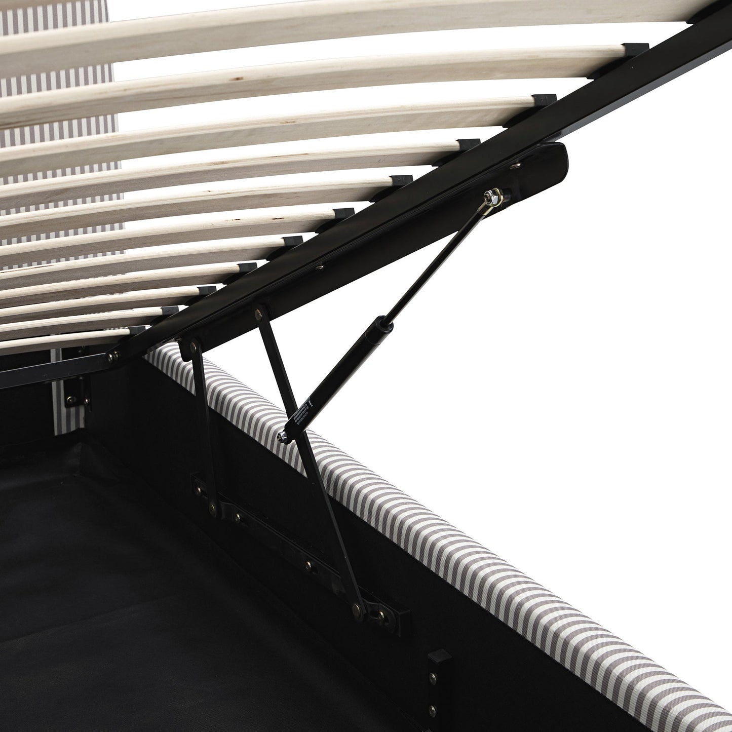 Egerie Curved Headboard Light Taupe Striped Fabric Ottoman Storage Bed