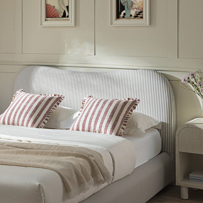 Egerie Curved Headboard Light Taupe Striped Fabric Ottoman Storage Bed