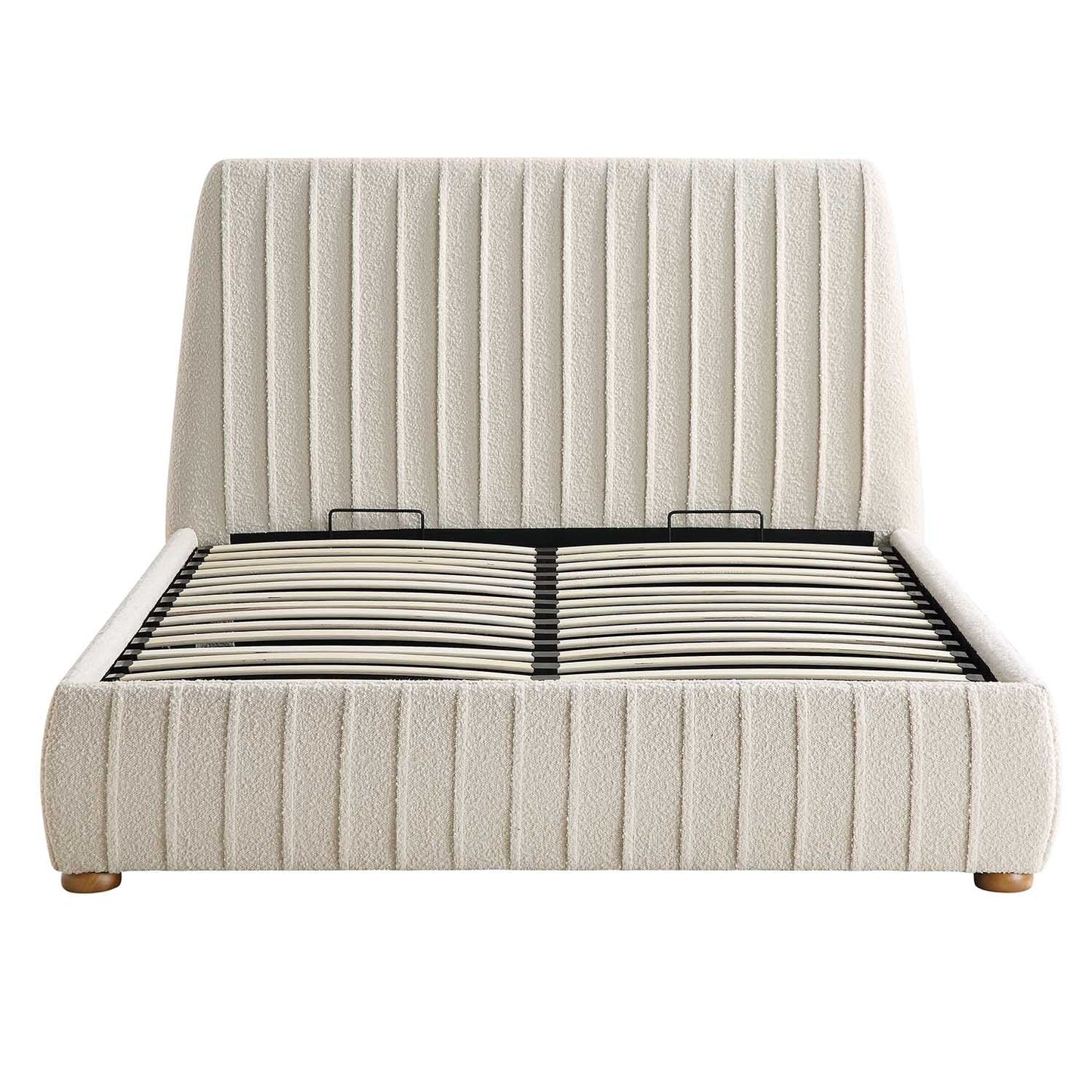 Helia Pleated Ottoman Storage Bed, Beige Boucle