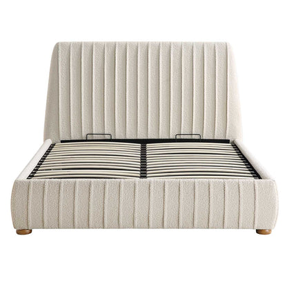 Helia Pleated Ottoman Storage Bed, Beige Boucle