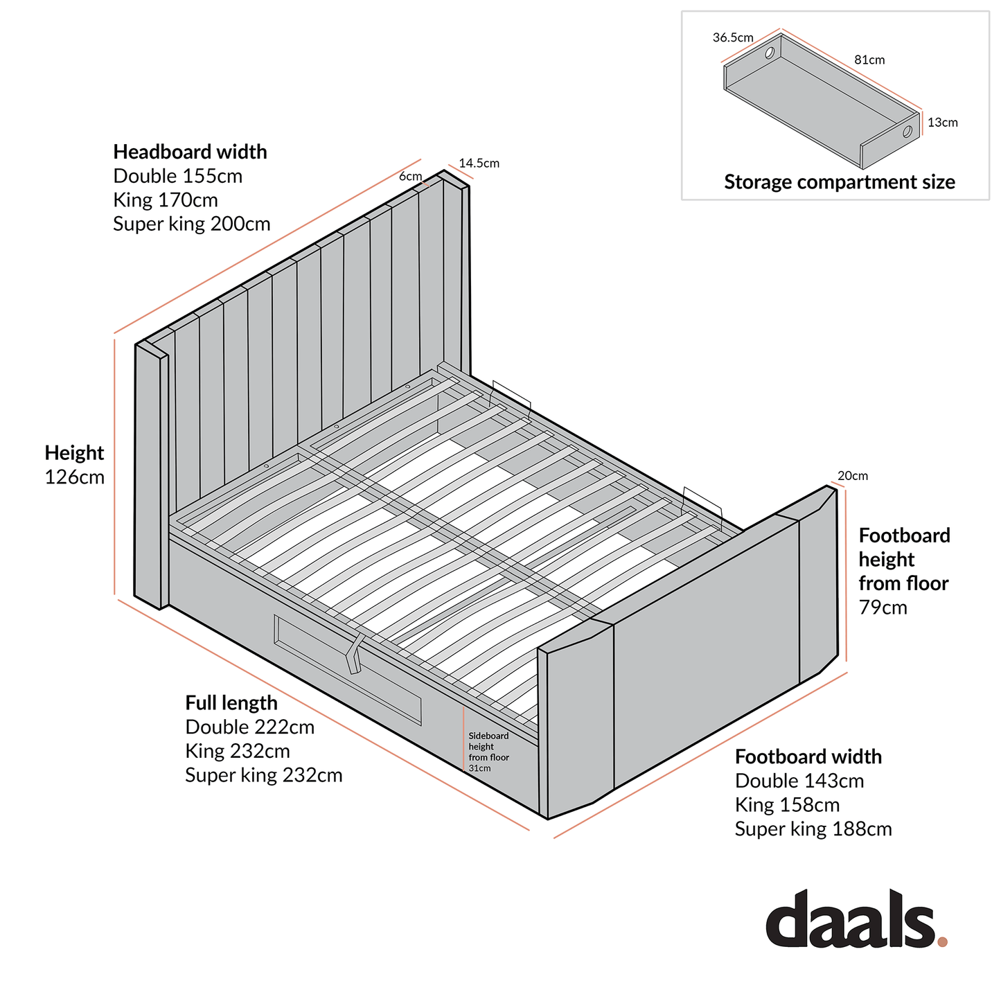 Wilton Grey Fabric Ottoman TV Bed