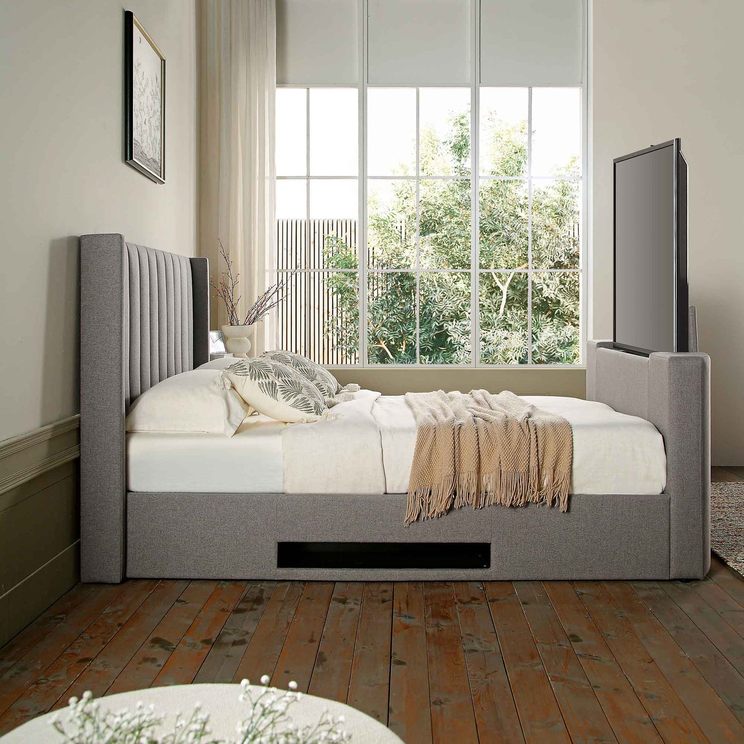 Wilton Grey Fabric Ottoman TV Bed