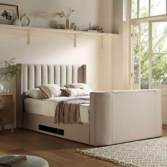 Wilton Warm Stone Fabric Ottoman TV Bed