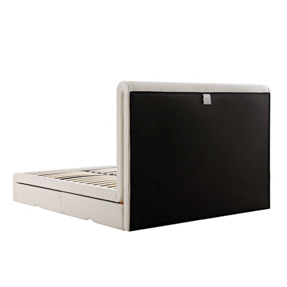 Hampstead Ecru Boucle Curved Bed with 4-Drawer Storage