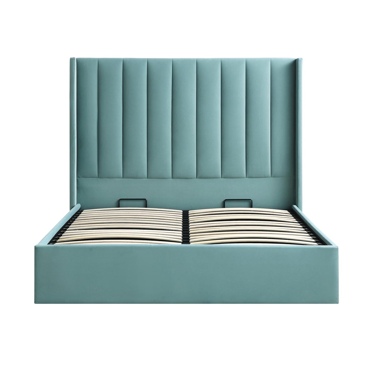 Wilton Seafoam Blue Velvet Ottoman Storage Bed