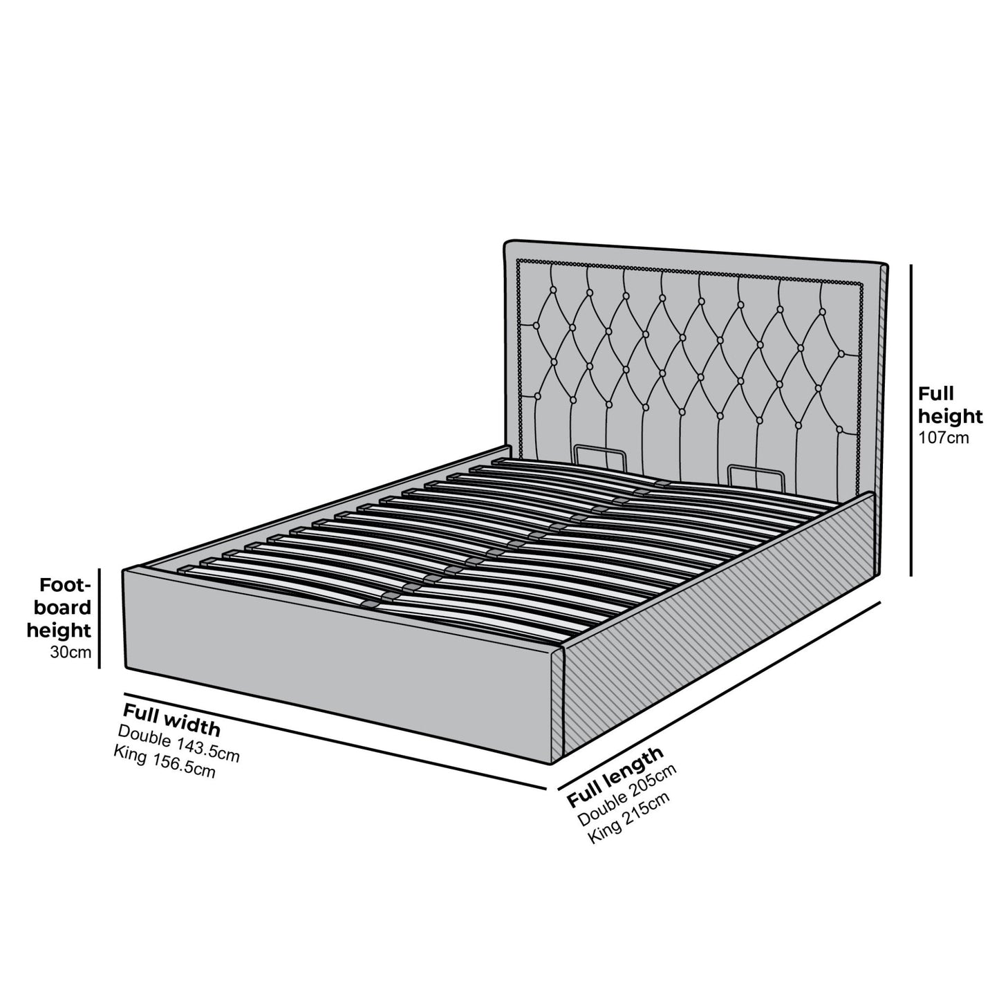 Hartwell Upholstered Ottoman Storage Bed with Deeply Buttoned Headboard (Grey Velvet)