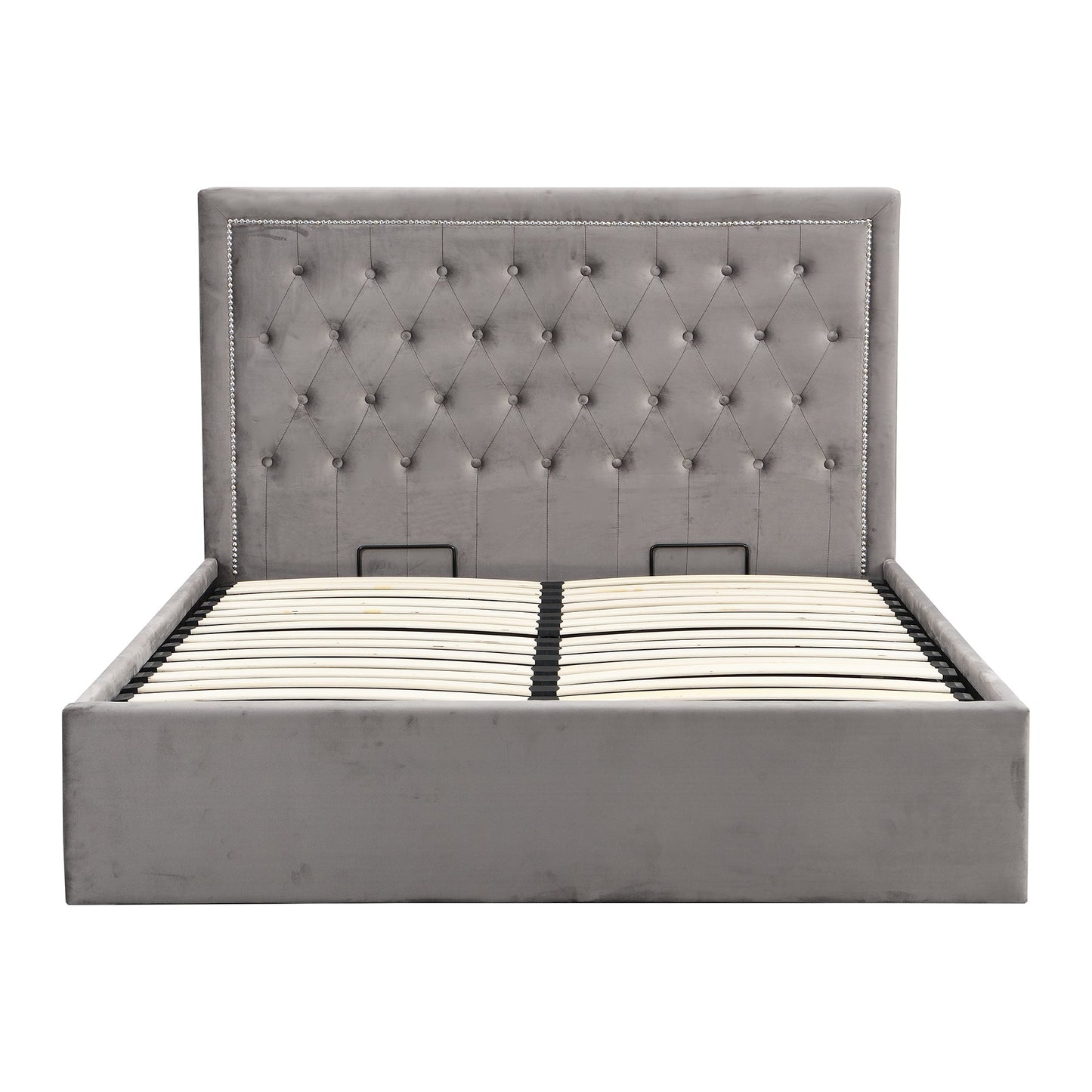 Hartwell Upholstered Ottoman Storage Bed with Deeply Buttoned Headboard (Grey Velvet)