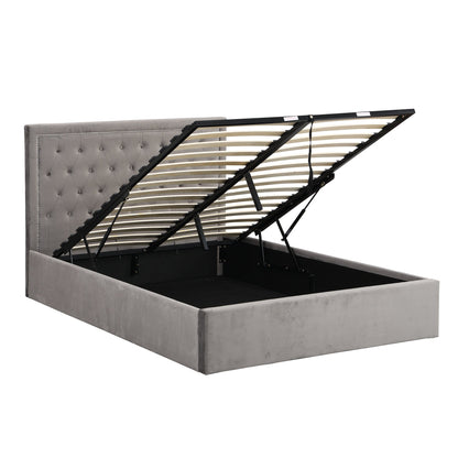 Hartwell Upholstered Ottoman Storage Bed with Deeply Buttoned Headboard (Grey Velvet)