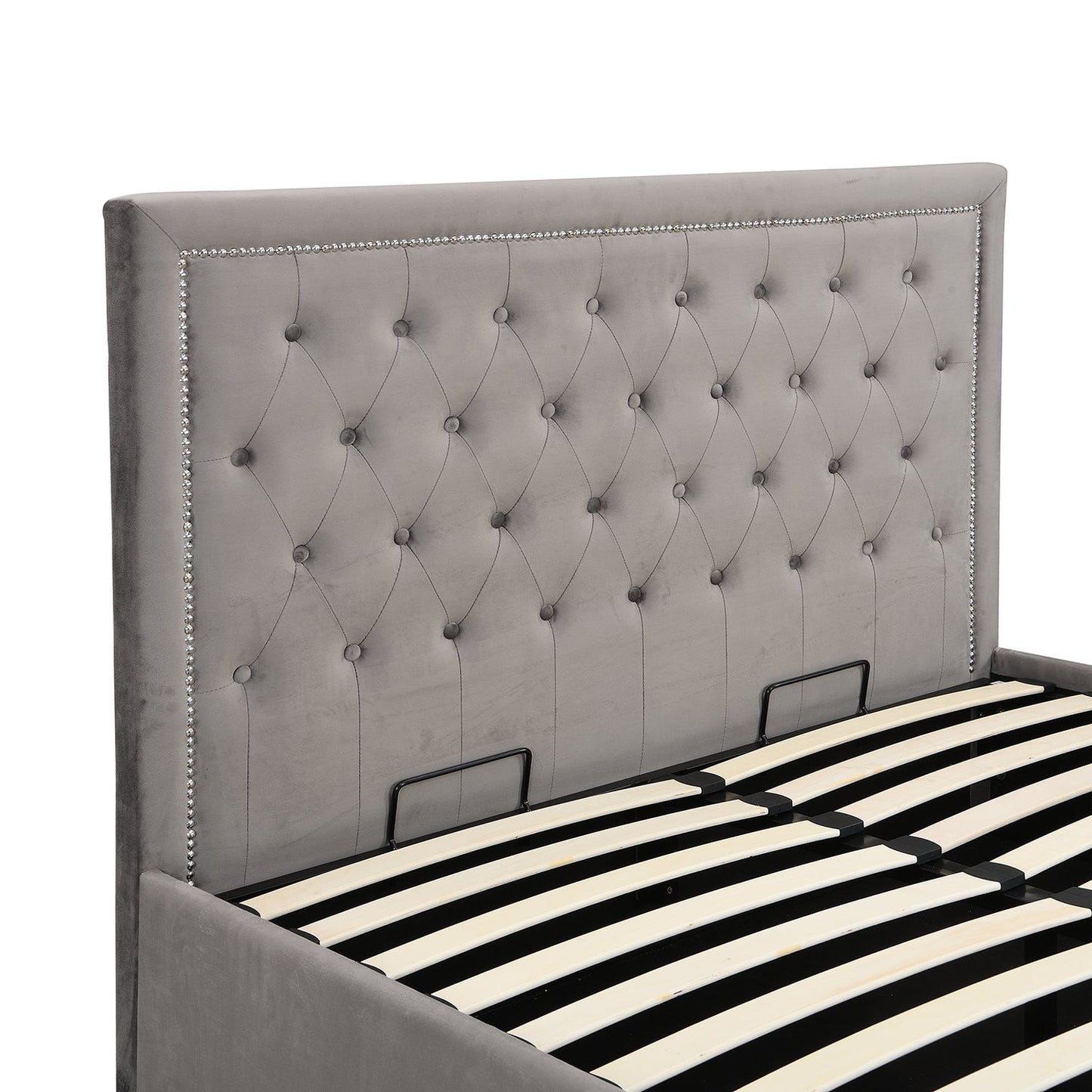 Hartwell Upholstered Ottoman Storage Bed with Deeply Buttoned Headboard (Grey Velvet)