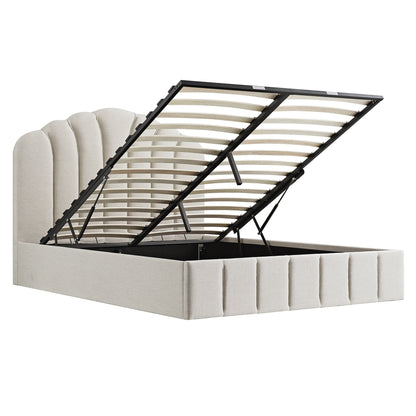 Hana Ottoman Storage Bed, Ivory Weave Fabric