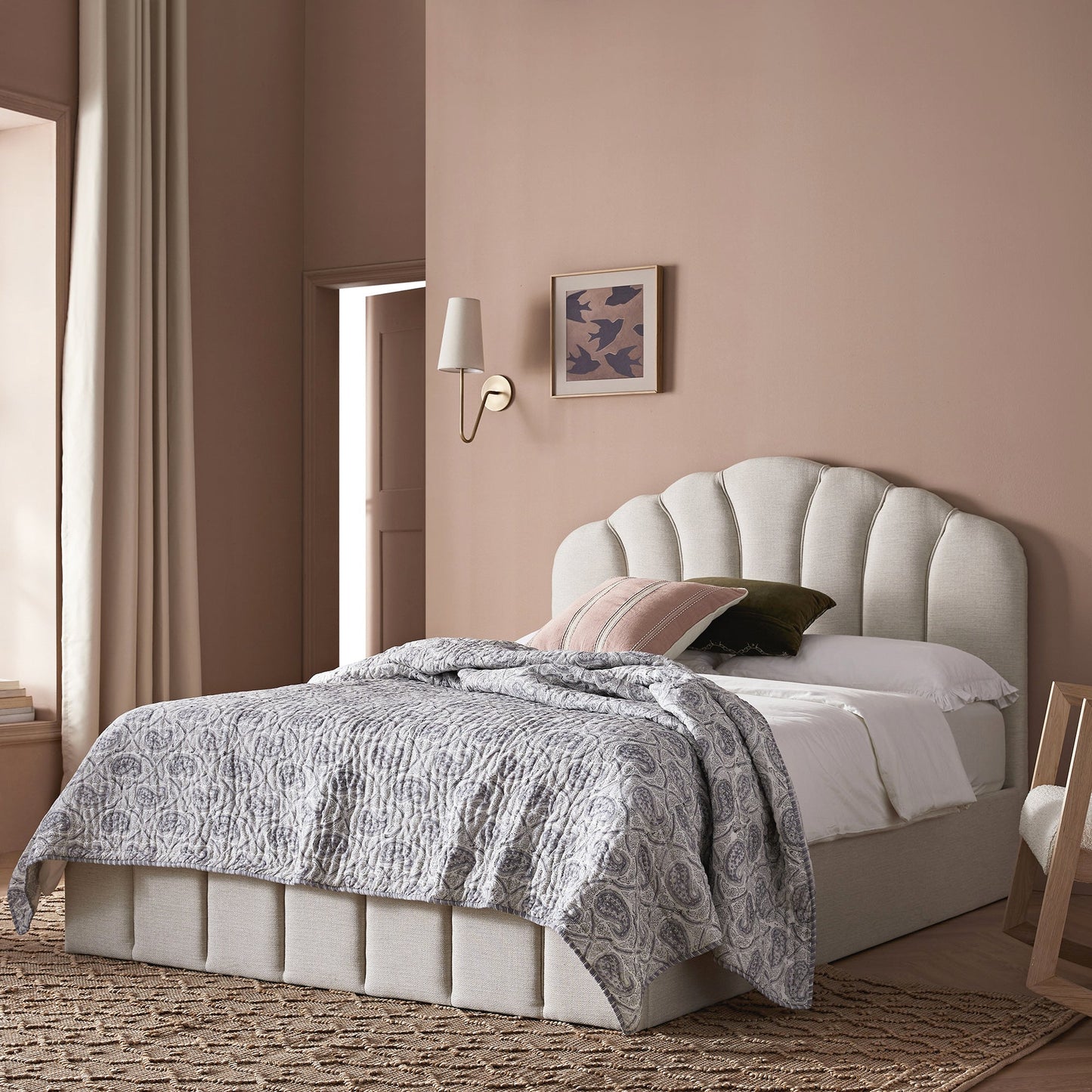 Hana Ottoman Storage Bed, Ivory Weave Fabric