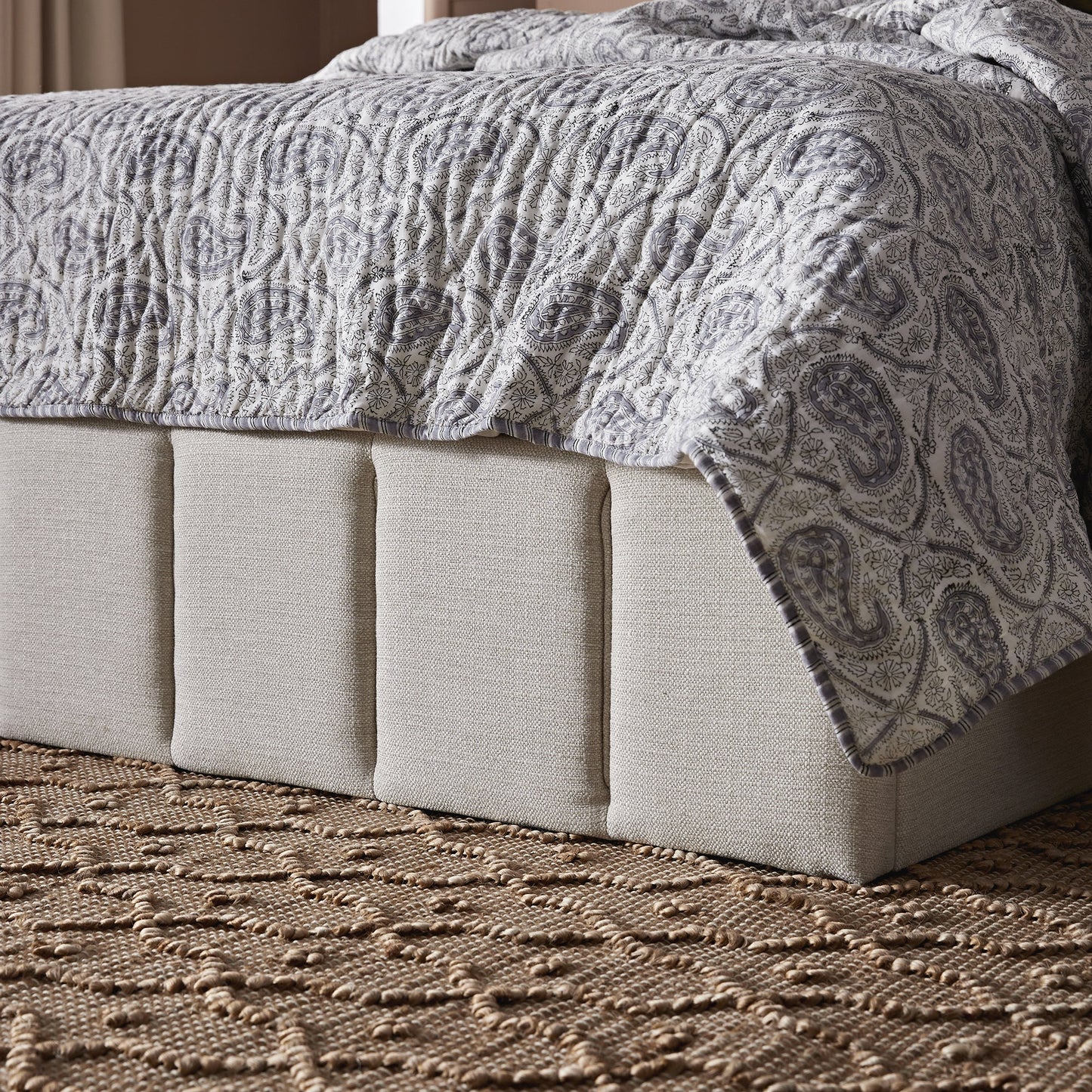 Hana Ottoman Storage Bed, Ivory Weave Fabric
