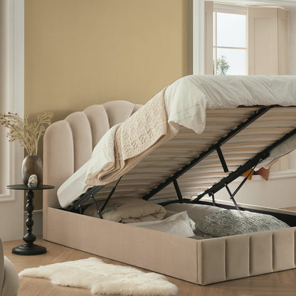 Hana Ottoman Storage Bed, Warm Stone Velvet