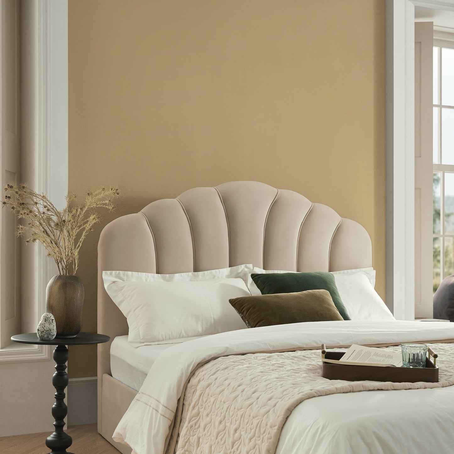 Hana Ottoman Storage Bed, Warm Stone Velvet