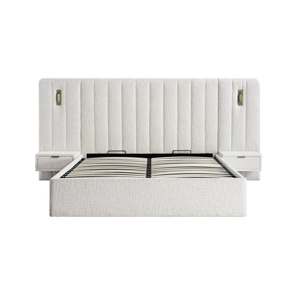 Tremezzo Oversized Ottoman Storage Bed, Beige Textured Fabric
