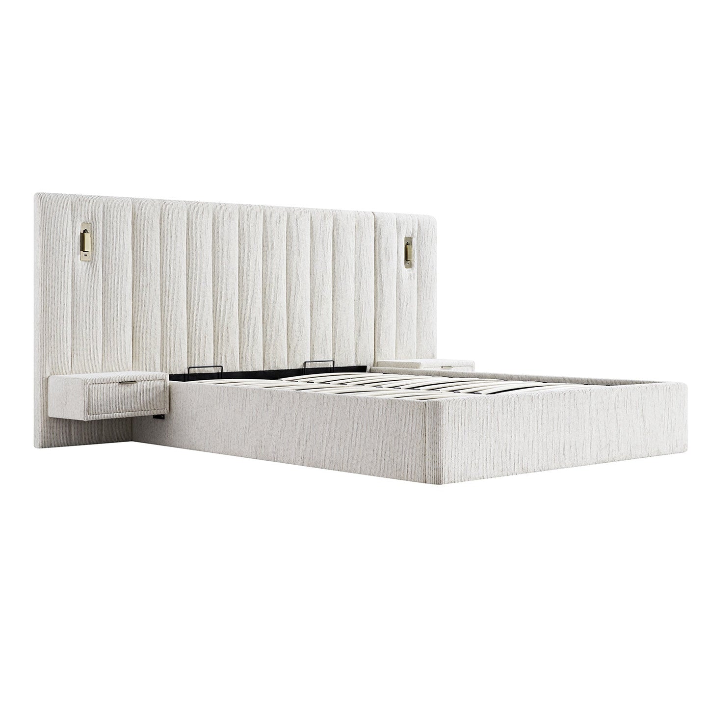 Tremezzo Oversized Ottoman Storage Bed, Beige Textured Fabric