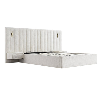 Tremezzo Oversized Ottoman Storage Bed, Beige Textured Fabric