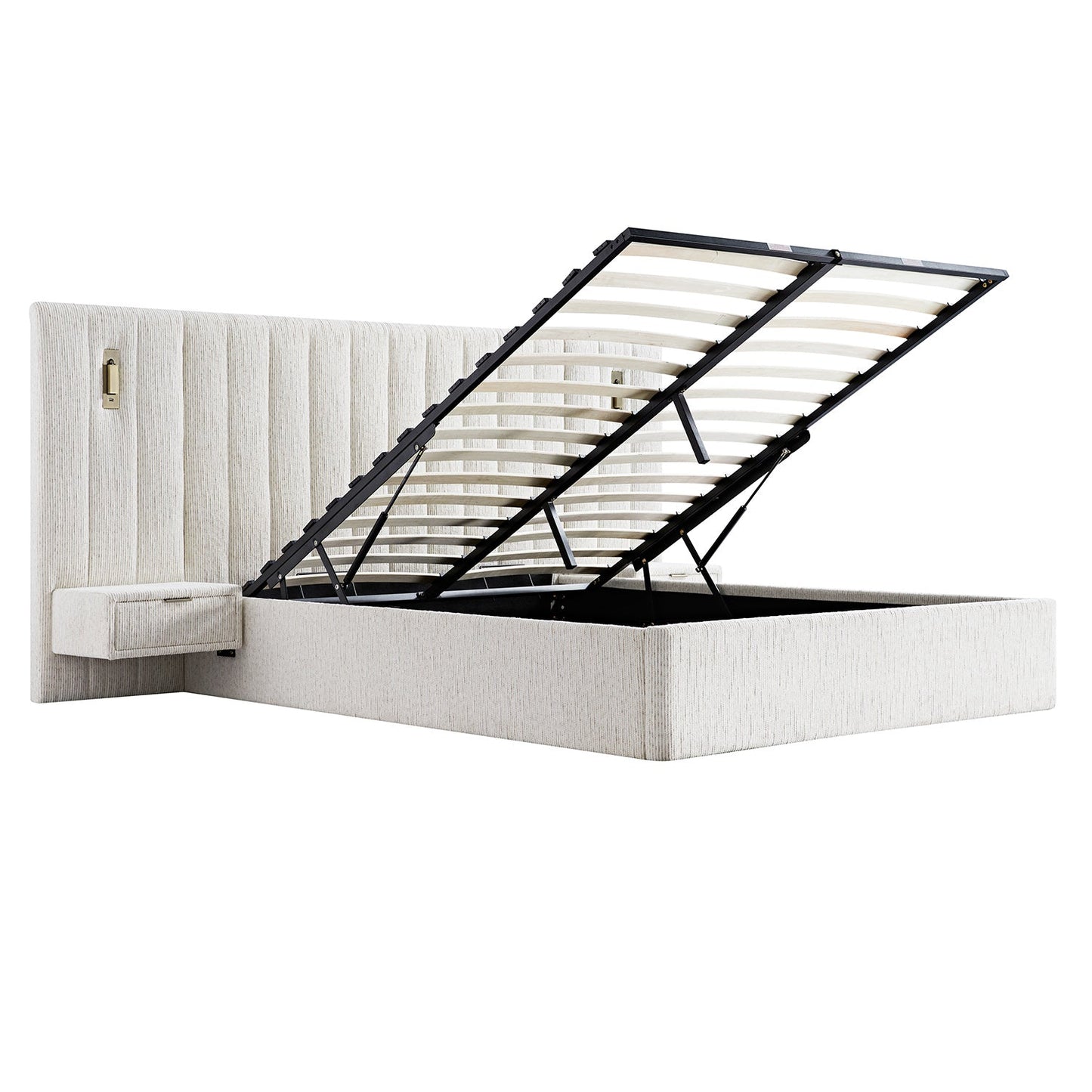 Tremezzo Oversized Ottoman Storage Bed, Beige Textured Fabric