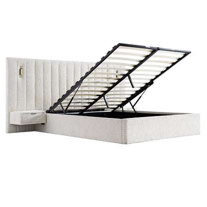 Tremezzo Oversized Ottoman Storage Bed, Beige Textured Fabric