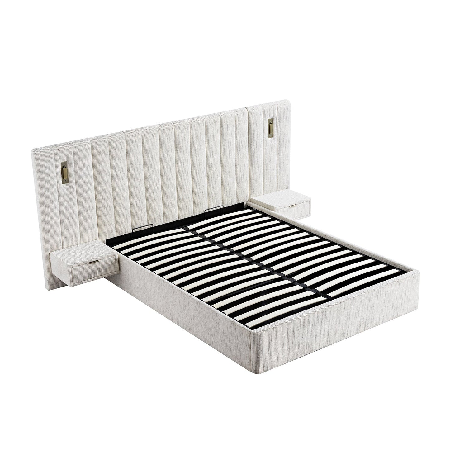 Tremezzo Oversized Ottoman Storage Bed, Beige Textured Fabric