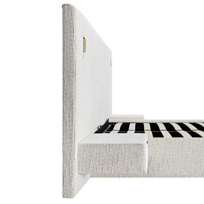 Tremezzo Oversized Ottoman Storage Bed, Beige Textured Fabric