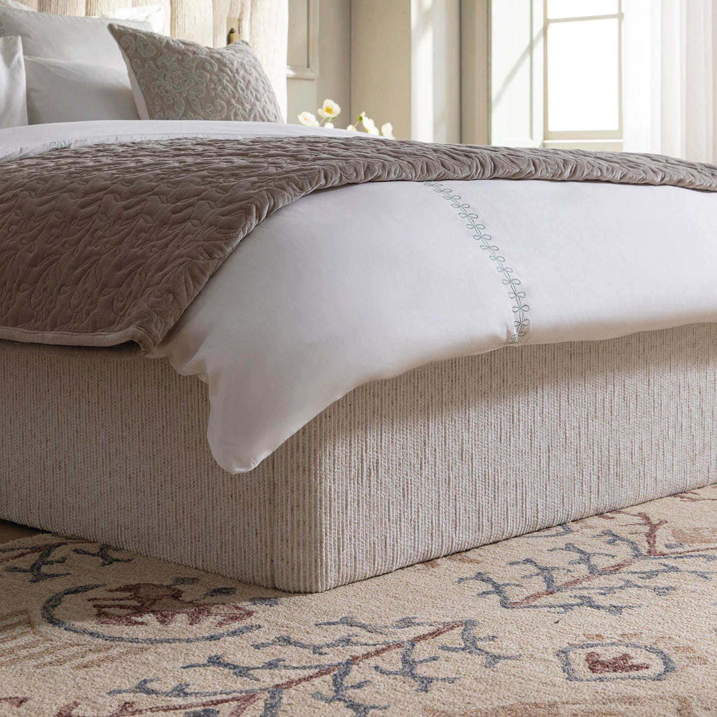 Tremezzo Oversized Ottoman Storage Bed, Beige Textured Fabric