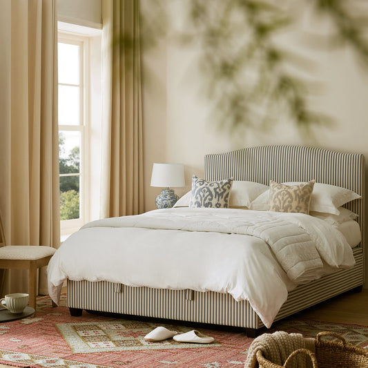 Chilworth Upholstered Ottoman Storage Bed, Blue Stripe Linen Blend