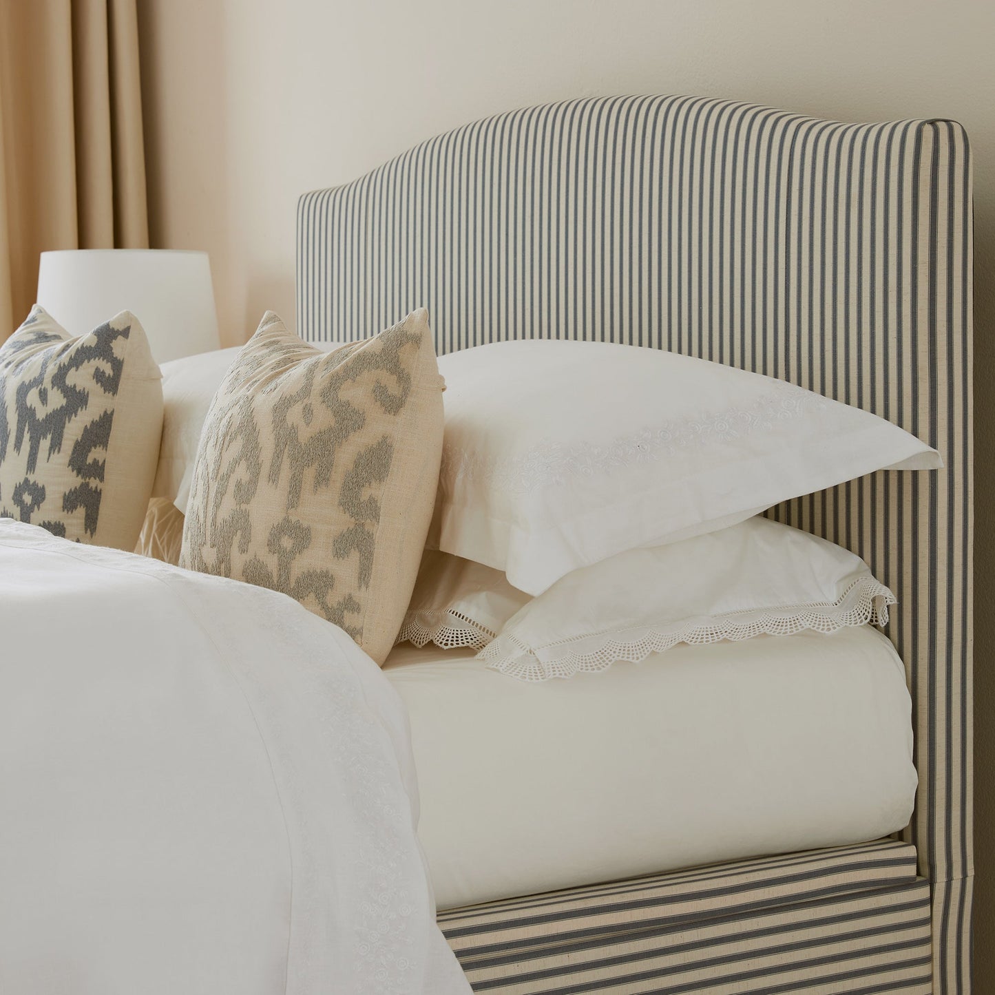 Chilworth Upholstered Ottoman Storage Bed, Blue Stripe Linen Blend