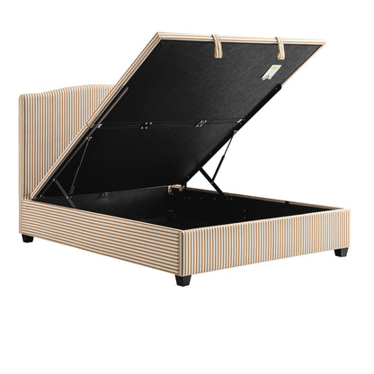Chilworth Upholstered Ottoman Storage Bed, Ochre Stripe Linen Blend