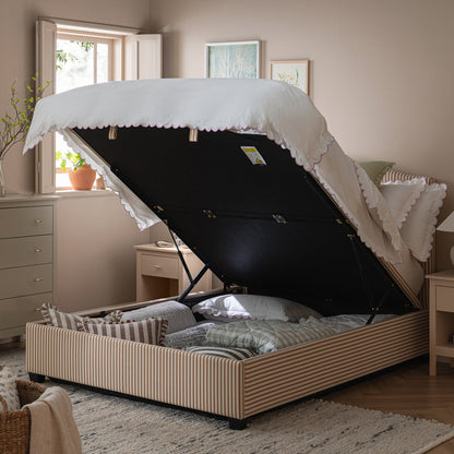 Chilworth Upholstered Ottoman Storage Bed, Ochre Stripe Linen Blend