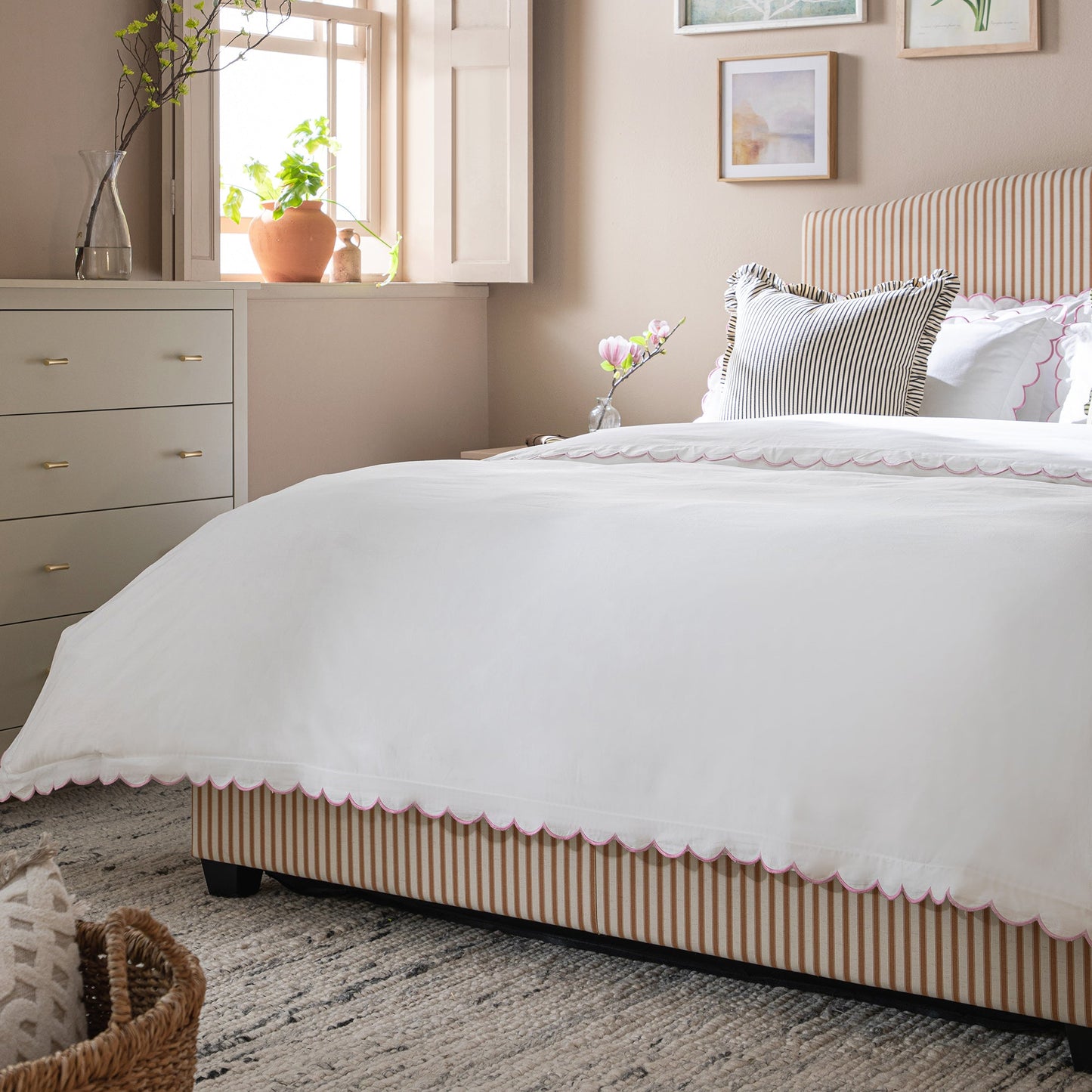 Chilworth Upholstered Ottoman Storage Bed, Ochre Stripe Linen Blend