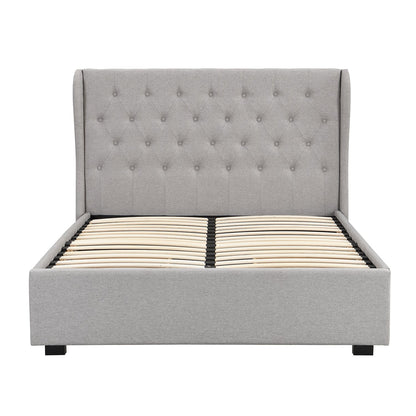 Weston Buttoned Wing Back Upholstered 2-Drawer Storage Bed (Grey Fabric)