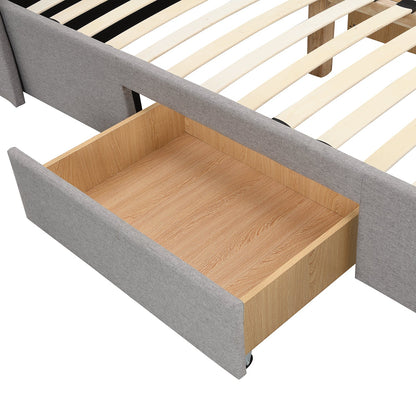 Weston Buttoned Wing Back Upholstered 2-Drawer Storage Bed (Grey Fabric)