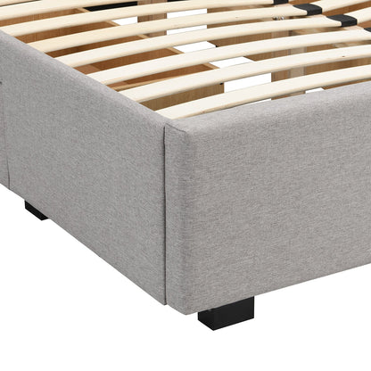 Weston Buttoned Wing Back Upholstered 2-Drawer Storage Bed (Grey Fabric)