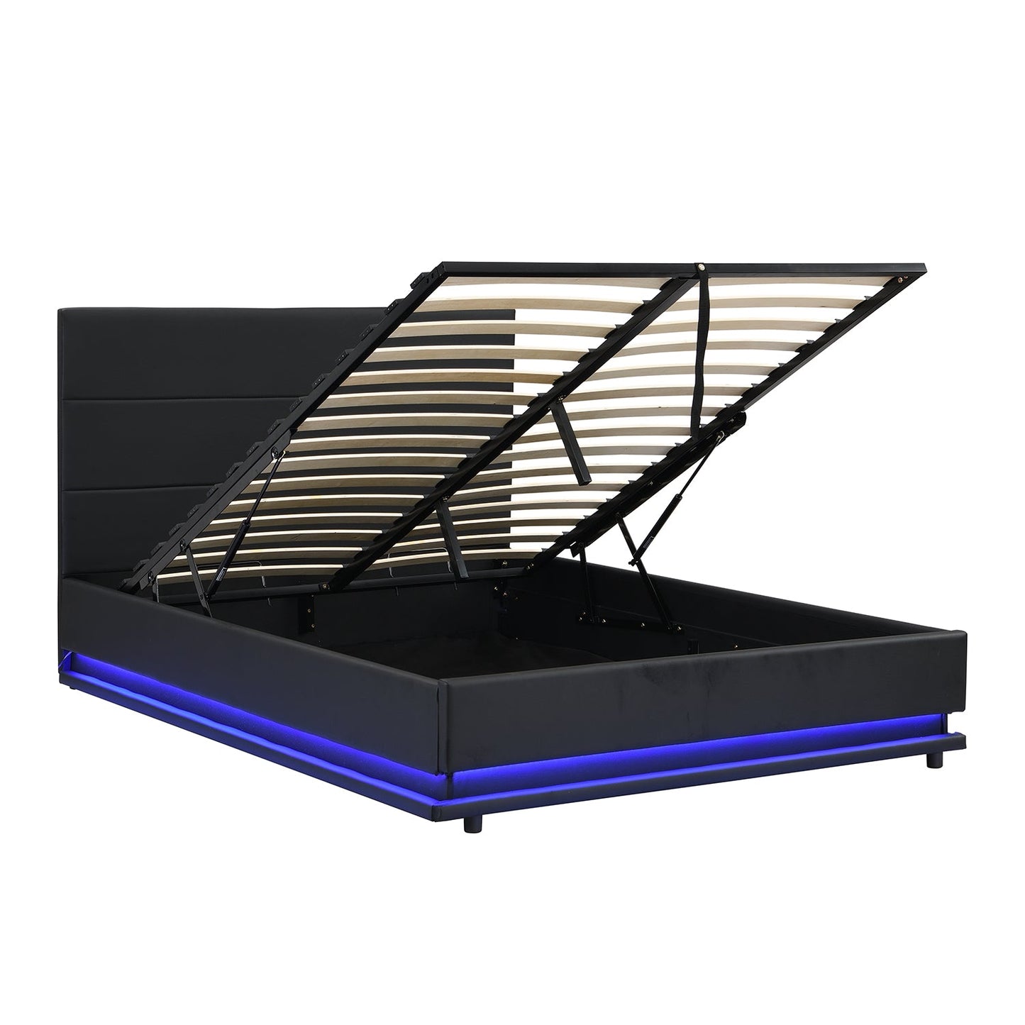 Buxton Faux Leather End Opening Ottoman Storage Bed Frame with Multi-colour LED Light Strip (Black PU)