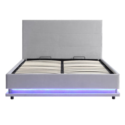 Buxton End Opening Ottoman Storage Bed Frame with Multi-colour LED Light Strip (Light Grey Velvet)