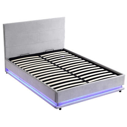 Buxton End Opening Ottoman Storage Bed Frame with Multi-colour LED Light Strip (Light Grey Velvet)