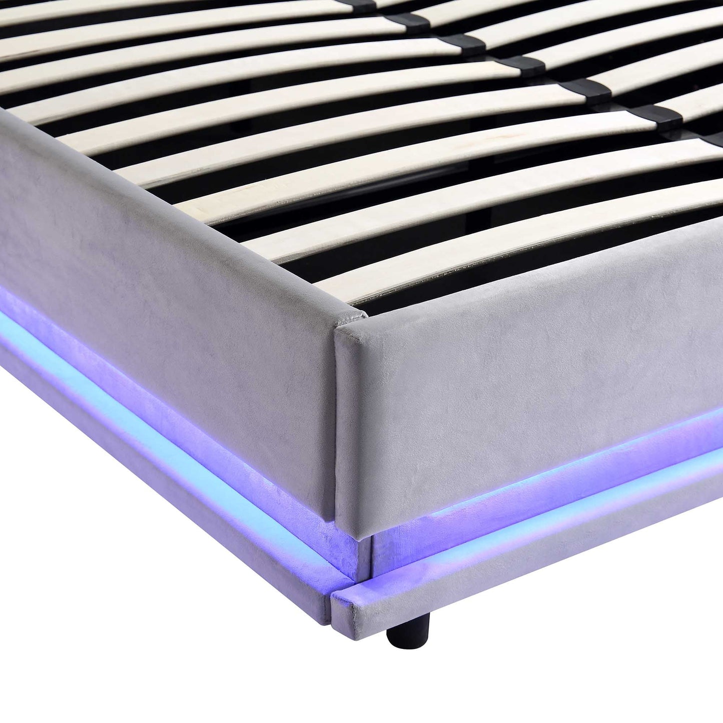 Buxton End Opening Ottoman Storage Bed Frame with Multi-colour LED Light Strip (Light Grey Velvet)