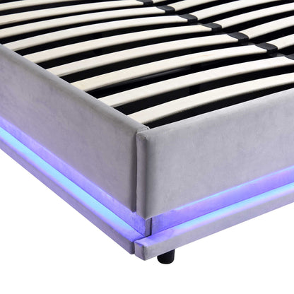 Buxton End Opening Ottoman Storage Bed Frame with Multi-colour LED Light Strip (Light Grey Velvet)