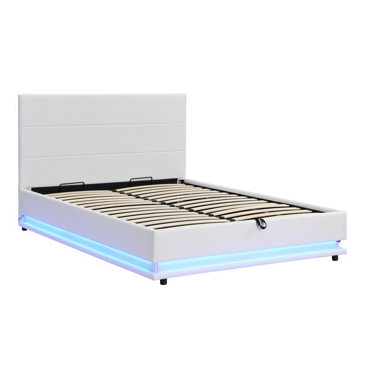 Buxton Faux Leather End Opening Ottoman Storage Bed Frame with Muti-colour LED Light Strip (White PU)