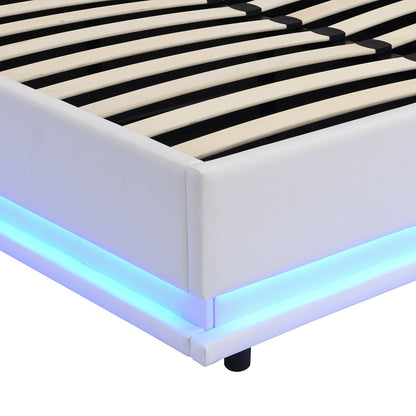Buxton Faux Leather End Opening Ottoman Storage Bed Frame with Muti-colour LED Light Strip (White PU)
