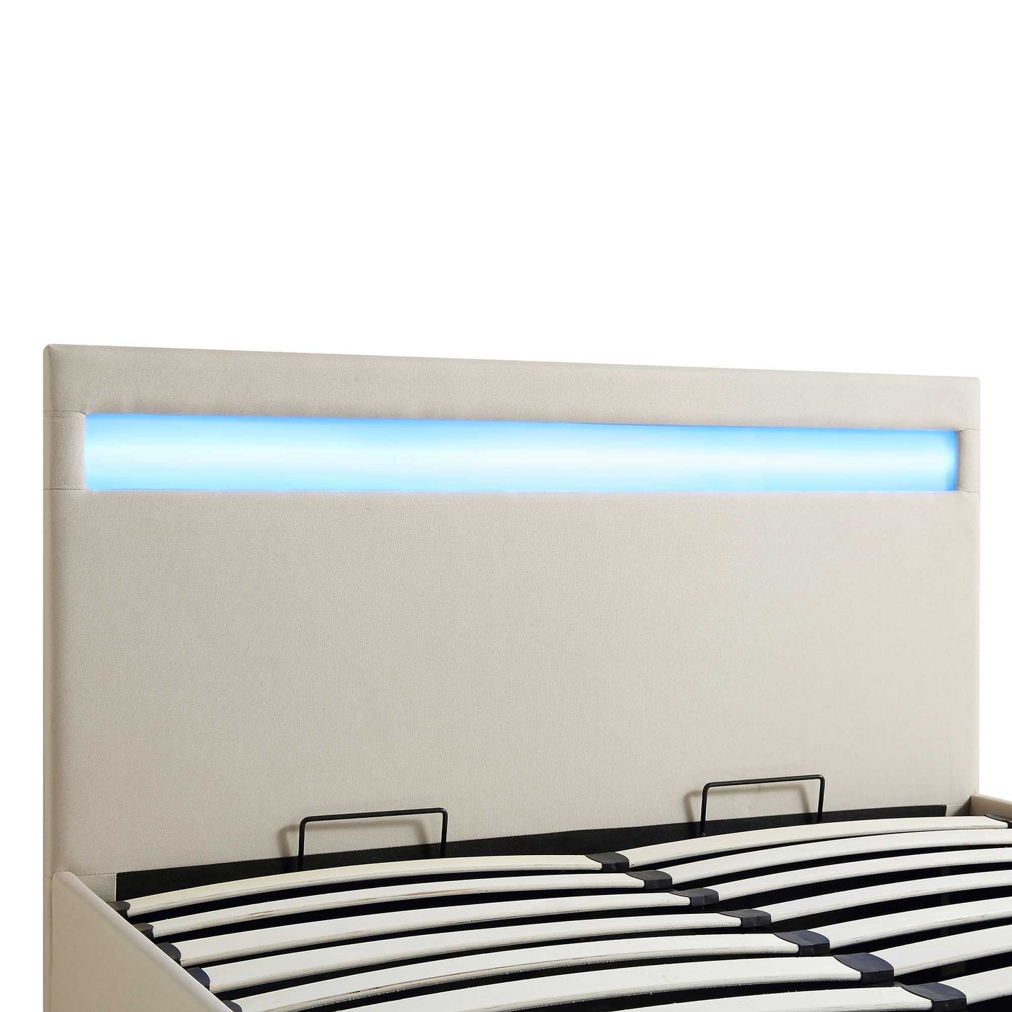 Pimlico End Opening Ottoman Storage Bed Frame with Multi-colour LED Headboard (Beige Fabric)