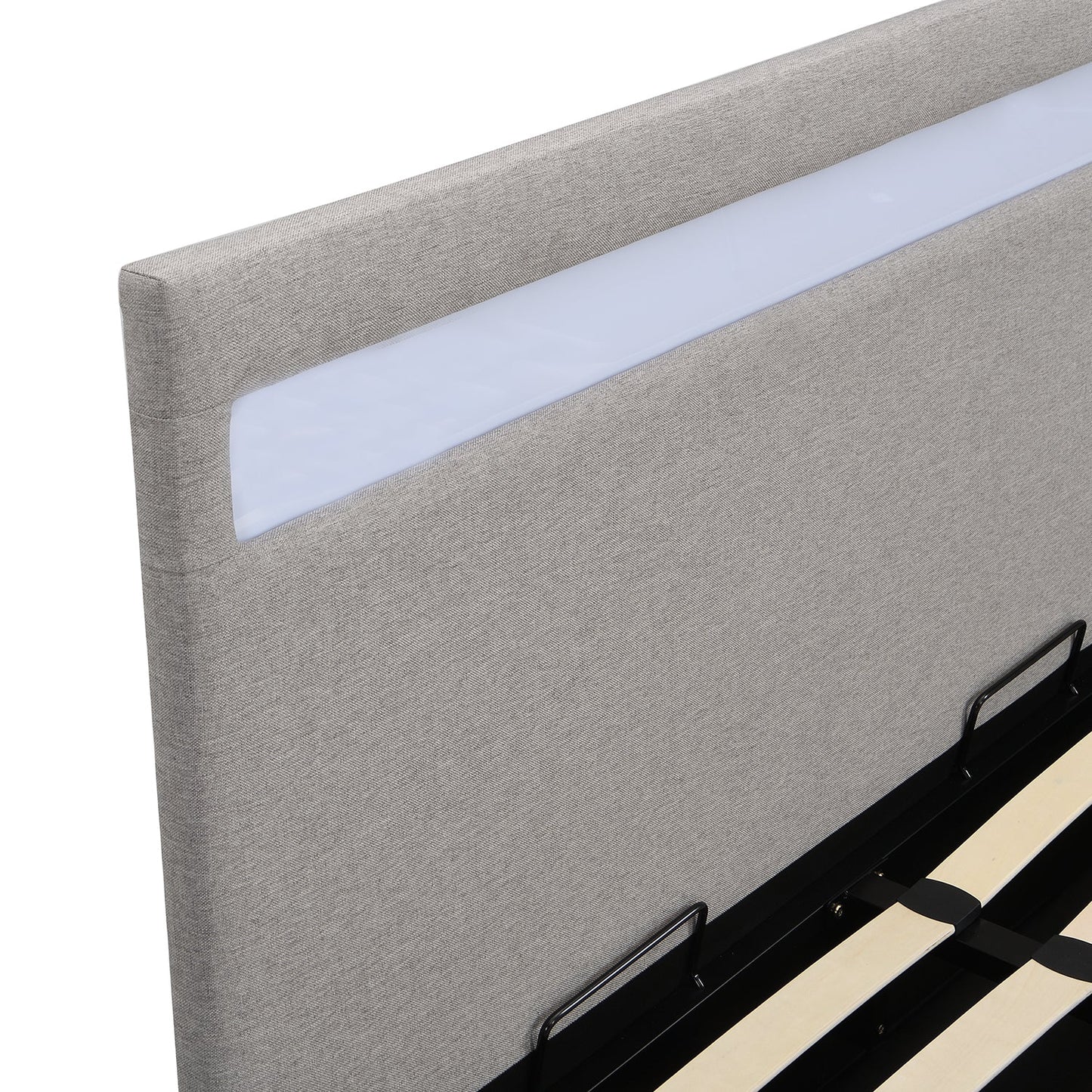 Pimlico End Opening Ottoman Storage Bed Frame with Multi-colour LED Headboard (Grey Fabric)