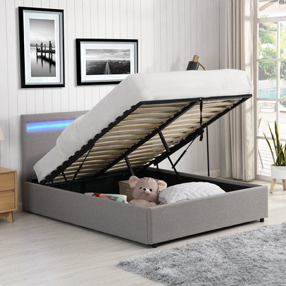 Pimlico End Opening Ottoman Storage Bed Frame with Multi-colour LED Headboard (Grey Fabric)